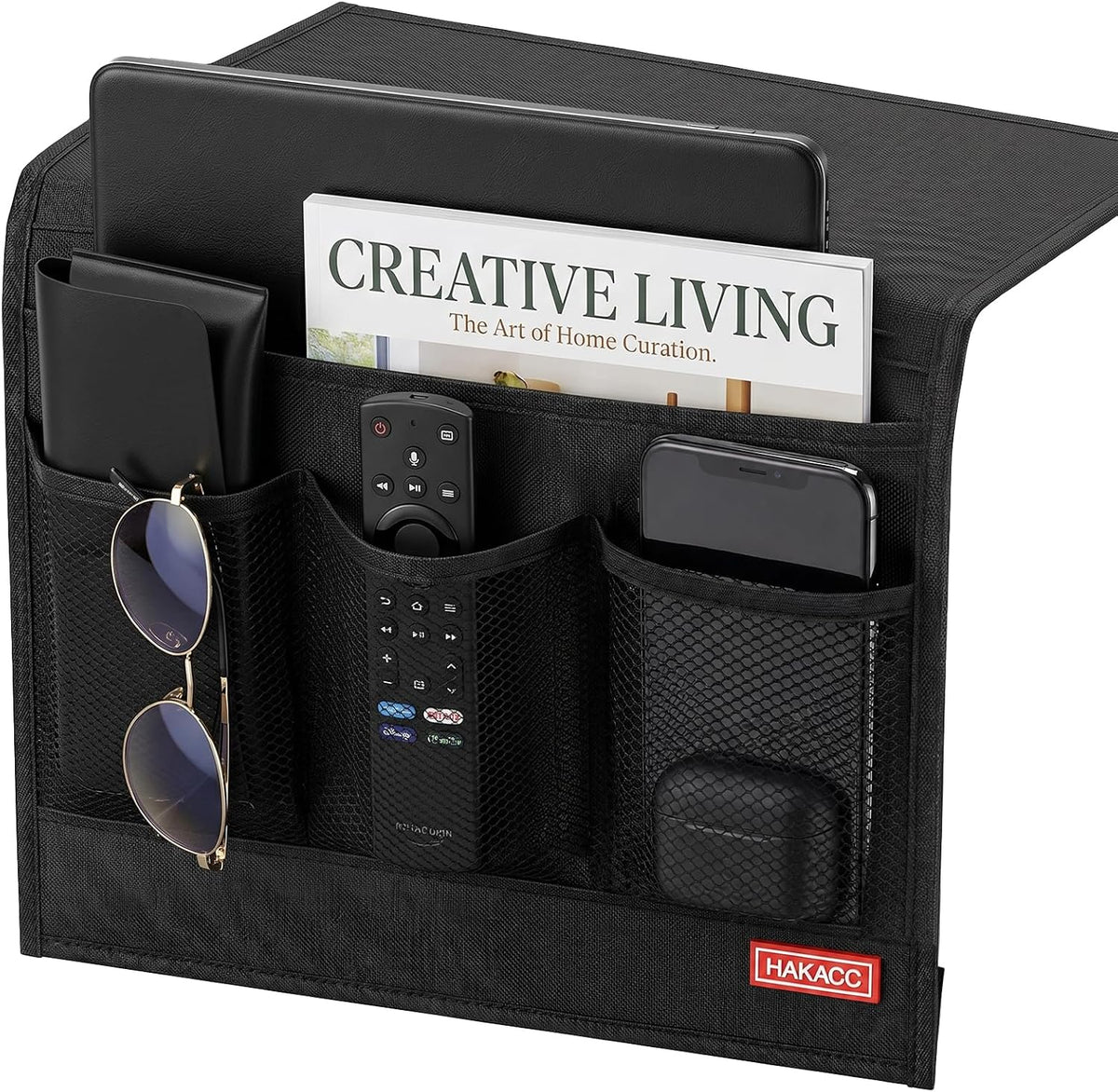 HAKACC Bedside Caddy, Remote Holder for Bed, Storage Organizer, Black