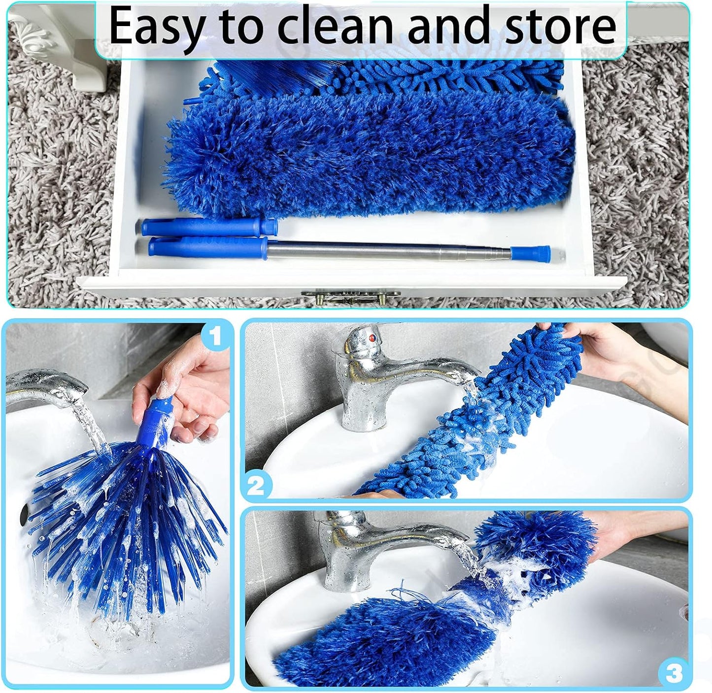ZZ LAZYCOTTAGE 10 PCS Microfiber Feather Duster Kit, Dusters for Cleaning with Extension Pole, Retractable Bendable, Gap Dust Brush Blind Duster, for Cleaning Ceiling Fan, High Ceilings, Cars