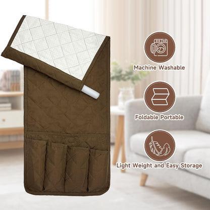 MEHIDFY Sofa Armrest Caddy, Waterproof Bedside Storage Organizer, Non Slip Armchair Pockets, Remote Control Holder for Couch, Handy Pouches with 6 Pockets for TV Remote, Phone, Magazine(Brown)