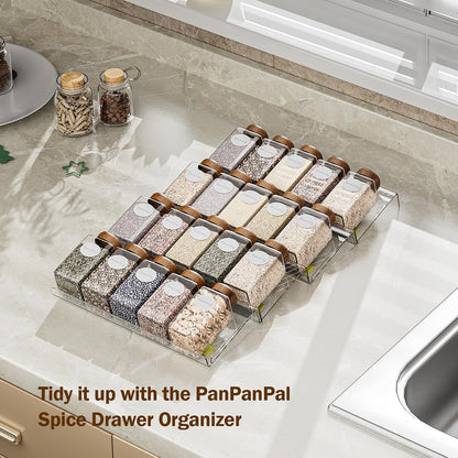 Spice Drawer Organizer, 8 Pack Clear Seasoning Organizer Rack | Expandable From 11" to 22" Wide, Kitchen Spice Rack Organizers for Drawer, Countertop, (Jars Not Included)
