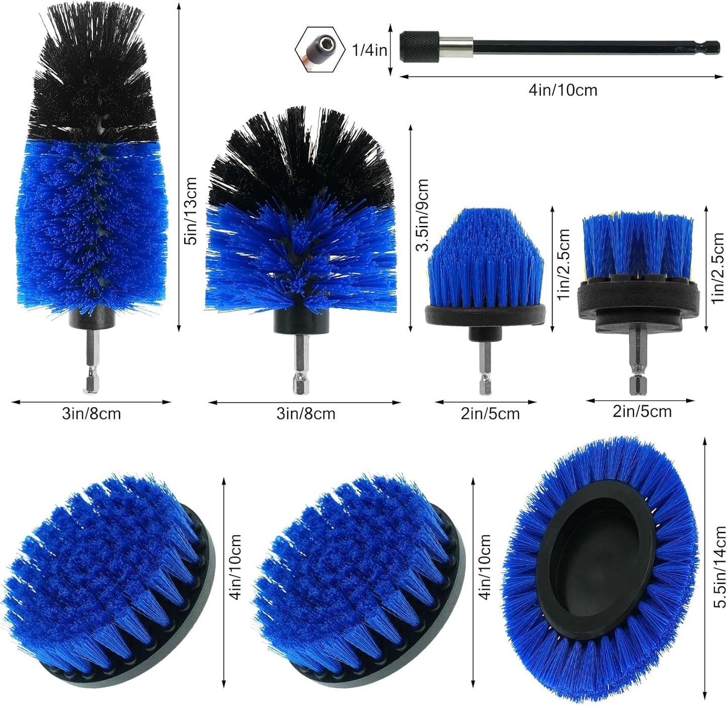 8 Pcs Drill Brush Attachment Set - Power Scrub Brush Kit | Brush Drill with Extend Long Attachmen - All Purpose Household Cleaning Brushes for Car, Grout, Floor, Tub, Bathroom