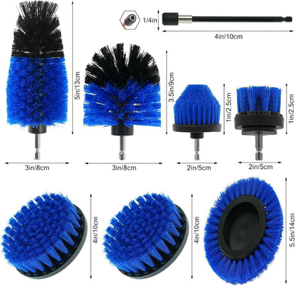 8 Pcs Drill Brush Attachment Set - Power Scrub Brush Kit | Brush Drill with Extend Long Attachmen - All Purpose Household Cleaning Brushes for Car, Grout, Floor, Tub, Bathroom
