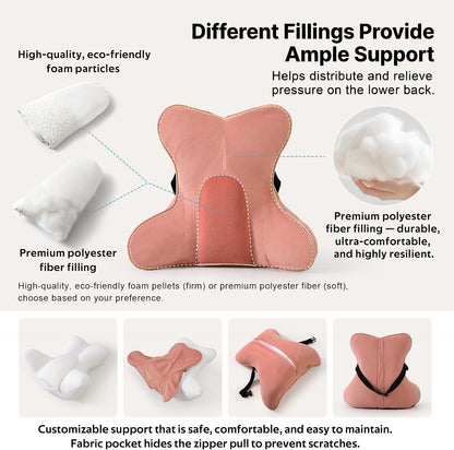 Lumbar Support Pillow(Pat. Pend) – Multi-Functional Ergonomic Back Cushion for Sofa Chair, Car Seat & Sofa, Reading Pillow with Firm Multi-Zone Support to Relieve Lower Back Pain, Misty White
