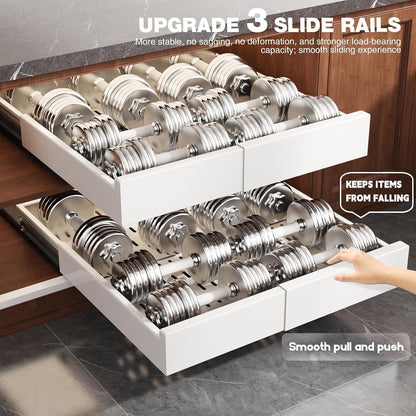Seinloes Pull Out Cabinet Organizer,4-Side Expandable to Maximize Cabinet Space,Slide Out Drawers with 3 Rail Design,Roll Out Shelf with Raising Pad for Framed Cabinet,13"-21"W x 17"-24"D,White,2 Pack