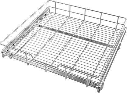 Pull Out Cabinet Organizer 15" W X 22" D, Chromed, Full Slide Out Drawers | For Kitchen Organizers and Storage, Pull Out Drawers For Cabinets Capacity Heavy Duty Caddy, Cabinet Shelves, Bathroom Pantry
