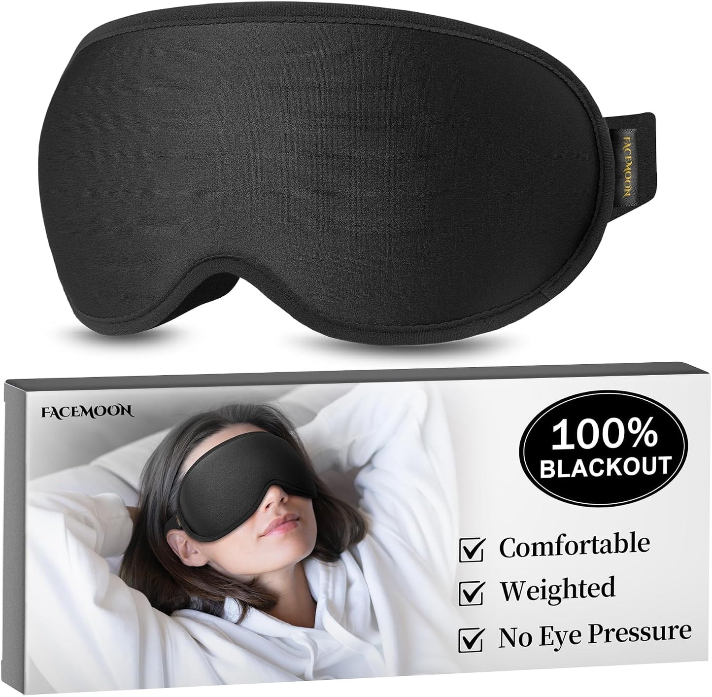 Blackout Weighted Eye Mask for Sleeping, 3D Contoured Sleep Mask for Men | Gentle-Pressure, Deep Cups, Zero Eye Pressure, Airplane Travel & Night Shift Essentials, Breathable Blindfold, Black