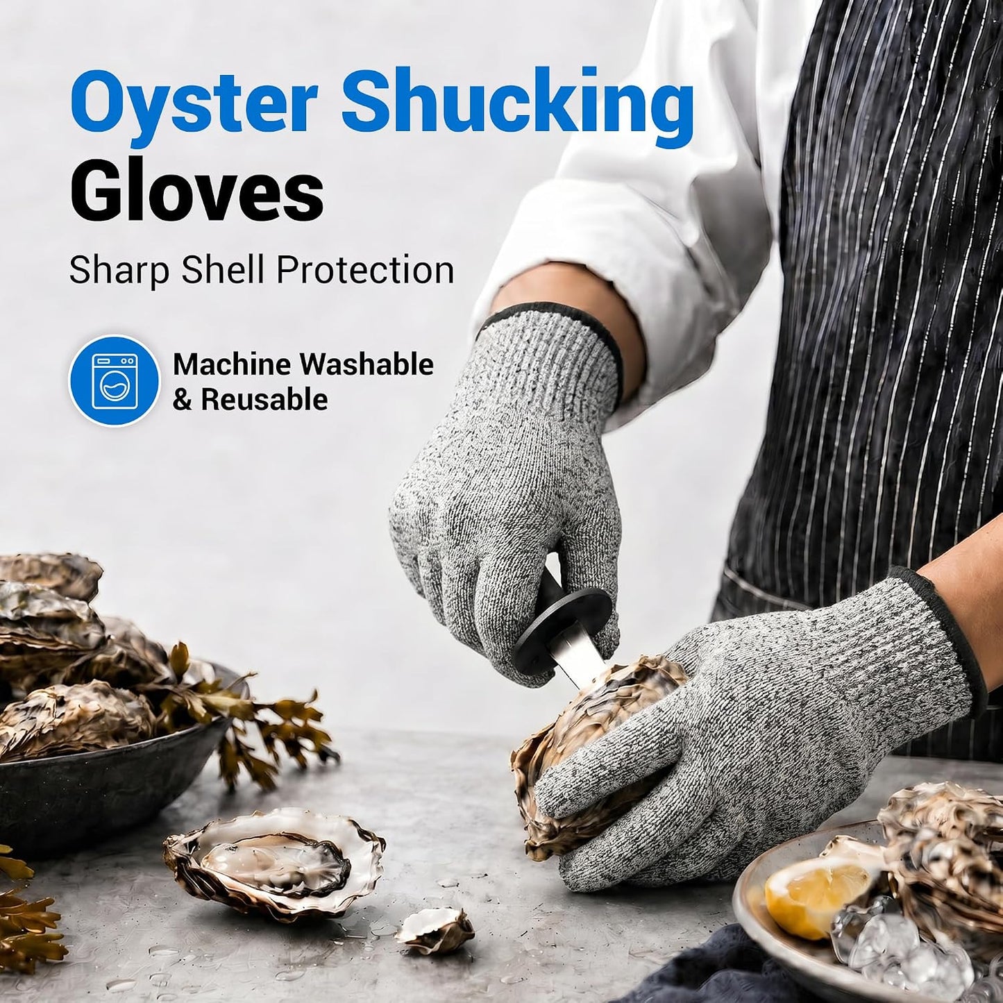 Safe & Savvy Cut Resistant Gloves Food Grade, ANSI A5 Kitchen Safety Gloves for Meat Cutting, Mandoline Slicer, Oyster Shucking, Wood Carving, Fish Fillet & Butcher, Grey (Medium)
