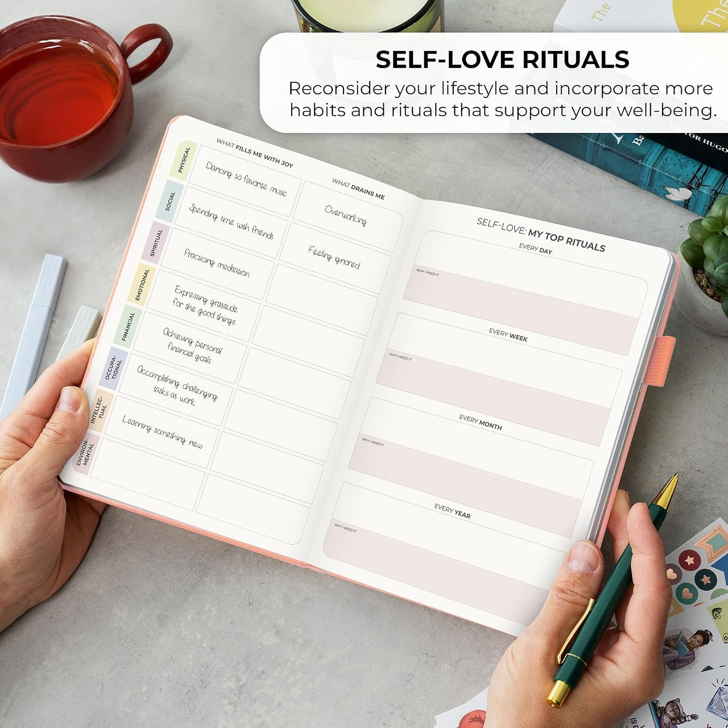 Clever Fox Self-Love Journal for Women, Gratitude, Positivity, Aquamarine | 6-month daily mental health journal with stickers, self-care, anxiety therapy, life & wellness planner for teens & adults