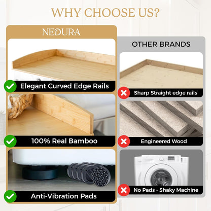Nedura Washer Dryer Countertop with Anti-Vibration Pads, Curved Edge Rails, Premium Bamboo Laundry Countertop, Washer Dryer Topper, Laundry Room Organization, Laundry Room Accessory – Dark Walnut