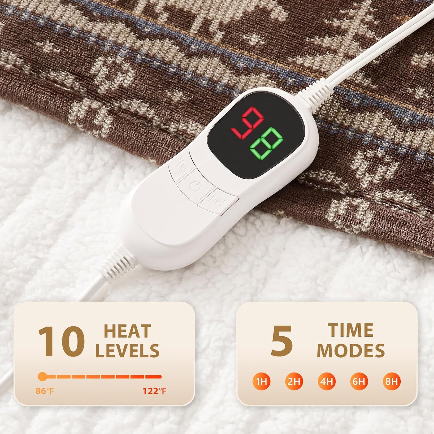 Homemate Heated Blanket Electric Throw - 50“x60“ Heating Blanket with 10 Fast Heat Levels 8 Hours Auto Off Soft Cozy Flannel Over-Heated Protection ETL Certification Keep Warming in Home | Throw with 10 Fast Heat Levels 8 Hours Auto Off Over-Heated