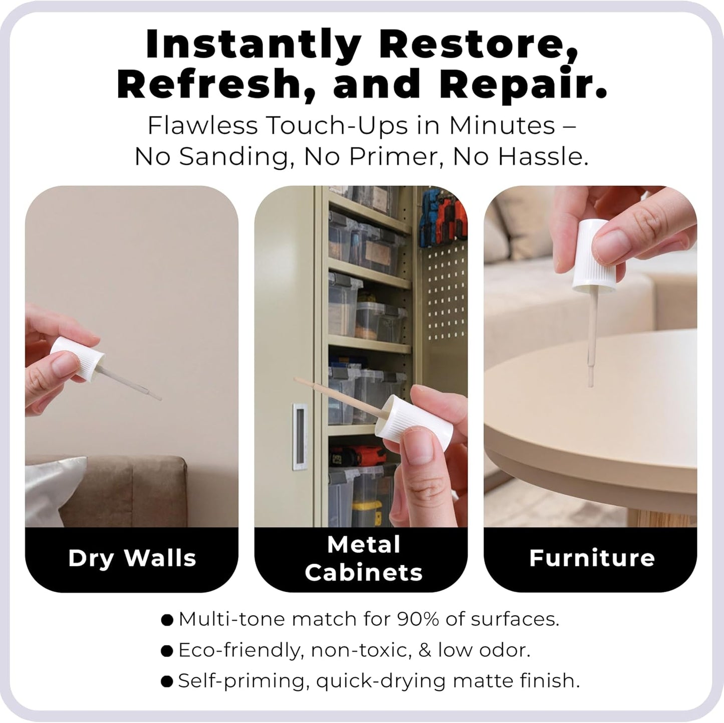 spot. Touch-Up Paint | Matte Finish for Cabinets, Walls, Doors & Furniture | Multi-Tone Beige Repair Kit | Quick-Dry, Self-Priming, Low-Odor, Eco-Friendly | No-Sanding or Primer Needed | 3 Pack