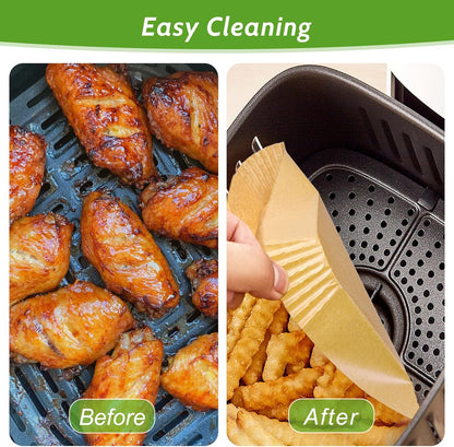 360 Pcs 8” Square Unbleached Heavy Duty Air Fryer Paper Liners Disposable, Non-Stick & Non-Leak Parchment Paper Liners for Airfryer Basket, Deep Fryer Parts & Accessories