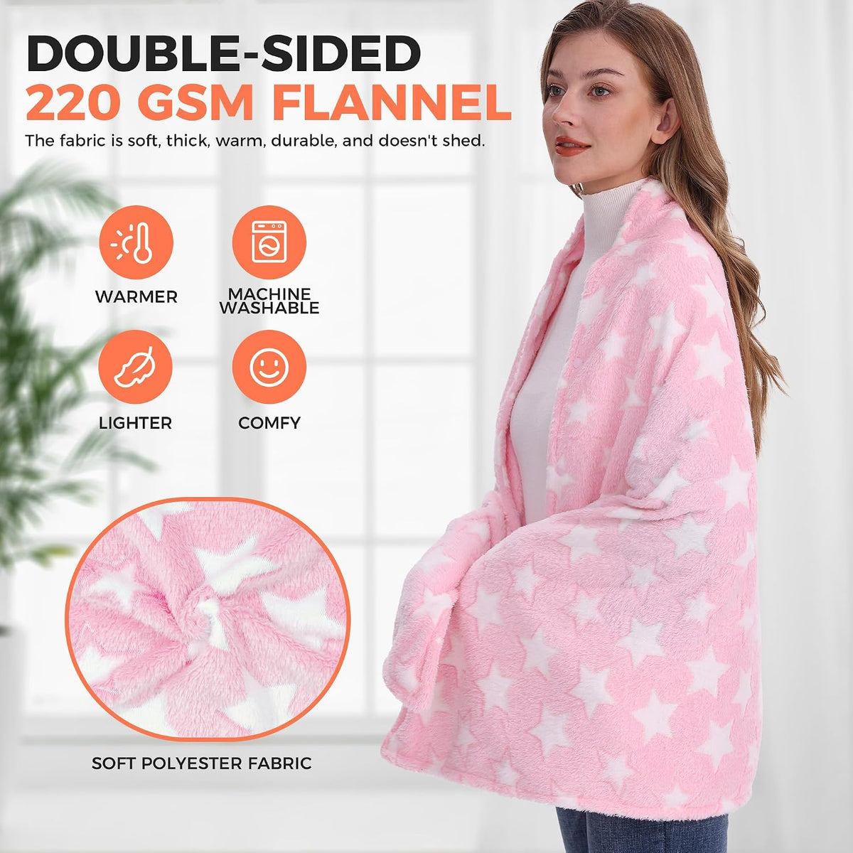 KSFJZF Heated Blanket, Cordless Portable Heated Throw Blanket, Battery Operated Heating Blanket with Rechargeable 20000mAh Power Bank, 59" x 35.5" Electric Heated Shawl, 3 Fast-Heating Levels (Pink)