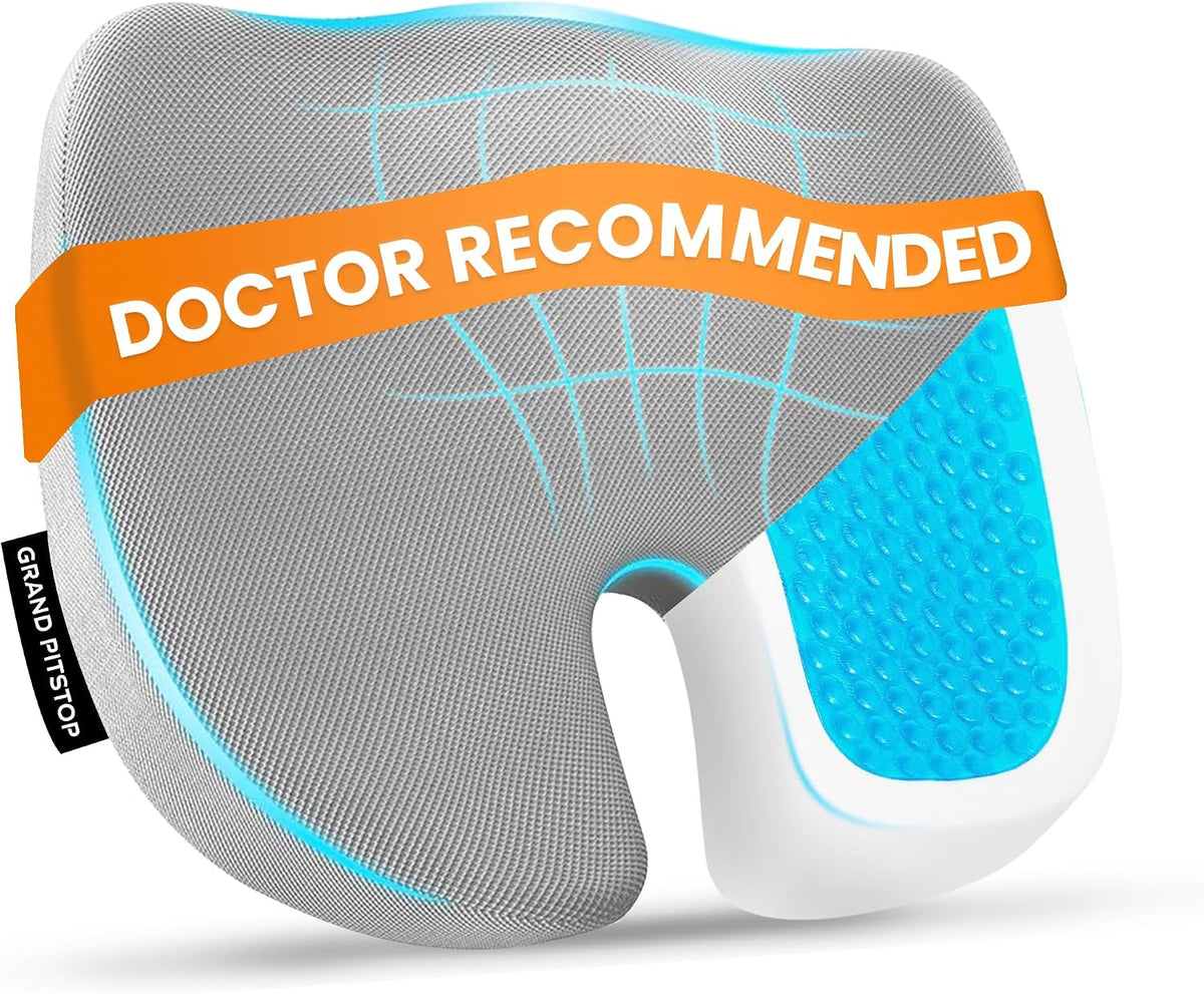 GRAND PITSTOP Seat Cushion Doctors Recommended - Premium Gel & Memory Foam Office Chair Cushion for Car, Airplane- Butt Pillow for Long Sitting Hip & Sciatica Pain Relief - Coccyx,Tailbone (Black)