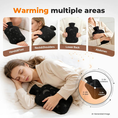 Hot Water Bottle with Soft Cover, 2L Hot Water Bag for Menstrual Cramps, Neck and Shoulder Pain Relief, Hot and Cold Therapies, Hand Feet Warmer, Blue