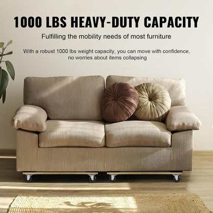 VEVOR Furniture Dolly, 4 Pack 6-Inch Steel Tri-Dolly with 360° PP Swivel Wheels and Non-Slip Cap, 3 Wheels Furniture Lift Mover Tool Set for Moving Heavy Furniture Refrigerator Sofa