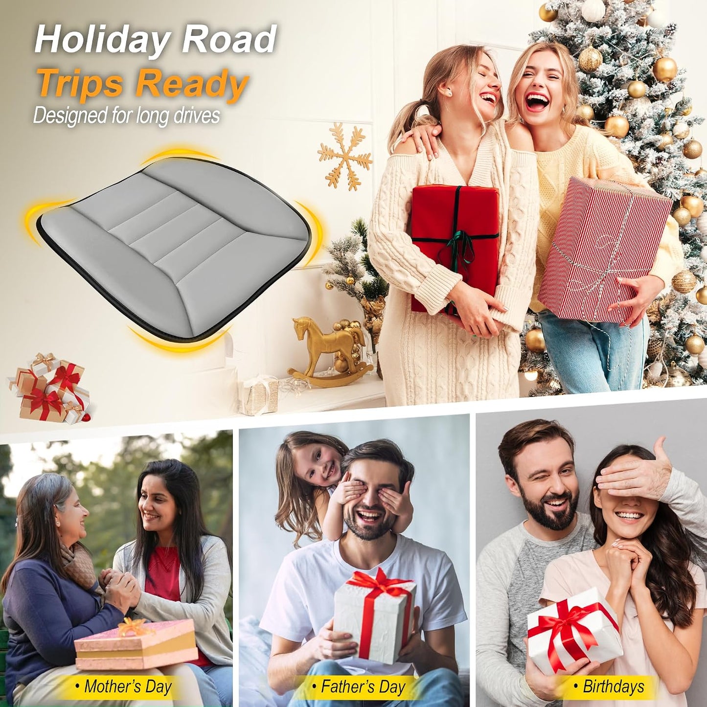 kingphenix Memory Foam Car Seat Cushion for Driver and Office Chair Comfort | 1.2-Inch-Thick Memory Foam Seat Pad, Soft, Breathable Fabric, Non-Slip Silicone Bottom for Long Drives and Office Use, Black