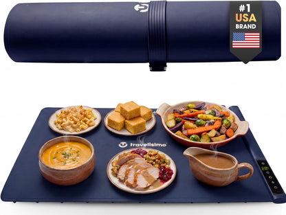 TRAVELISIMO Warming Mat for Food, 24x16in Warming Trays for Buffets Party & Family Dinners - Food Warming Mat Keeps Meals Warm & Ready to Serve, Rapid Heating Electric Warming Tray for Any Table