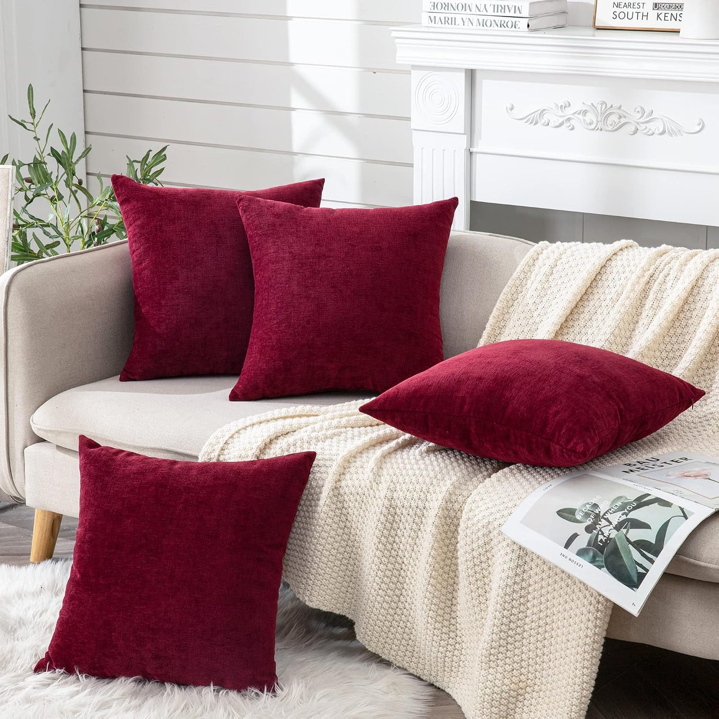 GAWAMAY Lumbar Support Pillow Decorative Rectangle Throw Pillow Covers 12"x20" Inch Set of 2, Soft Chenille Fall Pillowcase for Living Room Bedroom Sofa Couch Cushion Cover Grey 30x50cm (No Insert)