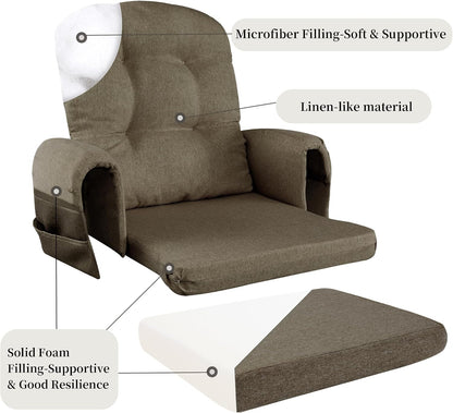 HOMBYS Glider Rocker Replacement Cushions with Storage Side Pocket,Linen-Like Fabric, Foam & Microfiber Filling, Non-Slip & Washable,Thickened & Supportive for Glider Rocking Chair (Khaki)
