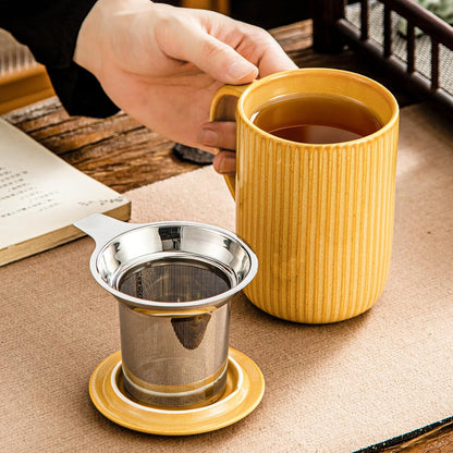 Yundu 15.5oz/470ml Flambe Purple Ceramics Teacups with Infuser and Lid, Loose Leaf Tea Cup