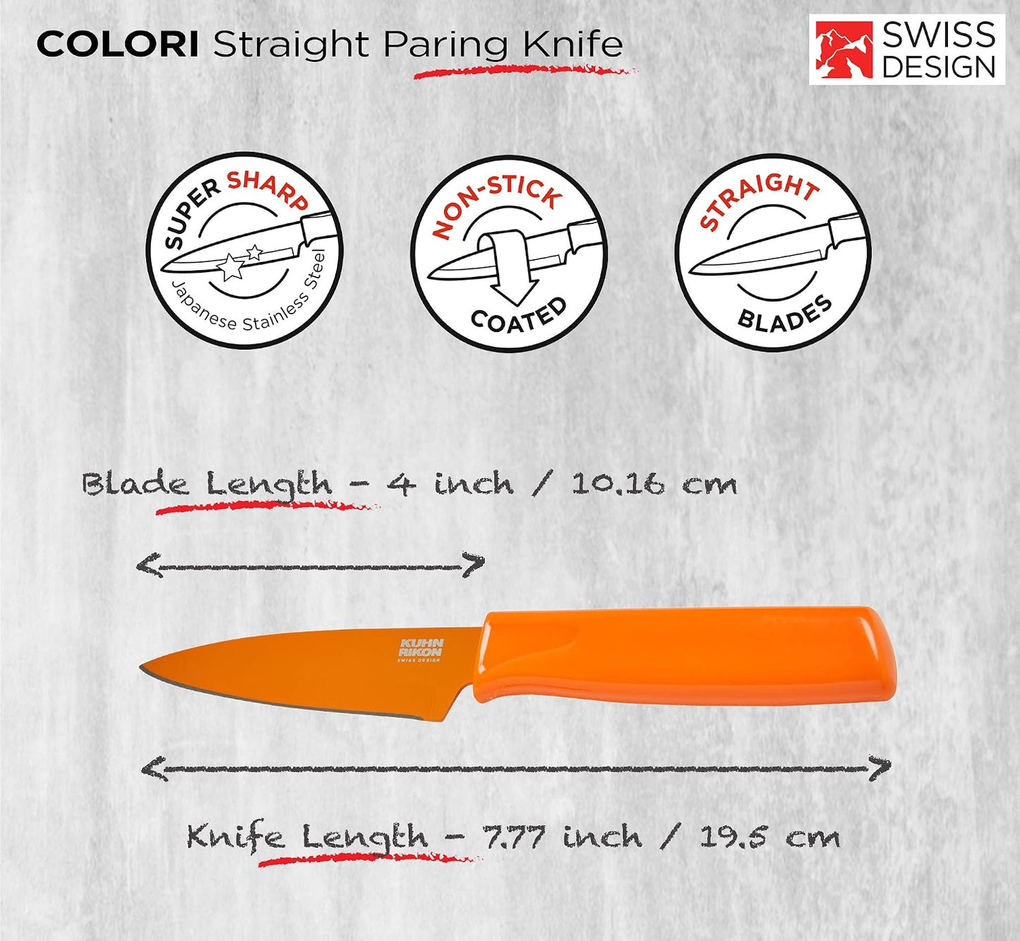 Kuhn Rikon Colori® Paring Knife – 4 Inch Japanese Stainless Steel, Nonstick Blade, Ergonomic Handle & Sheath, Yellow