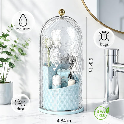 Toothbrush Holder with Cover for Bathroom Countertop, Organizer, White | Rotating 3 Slot Holder for Electric Toothbrushes, Toothpaste, Self Draining Vanity Organizer, Makeup Brush Storage