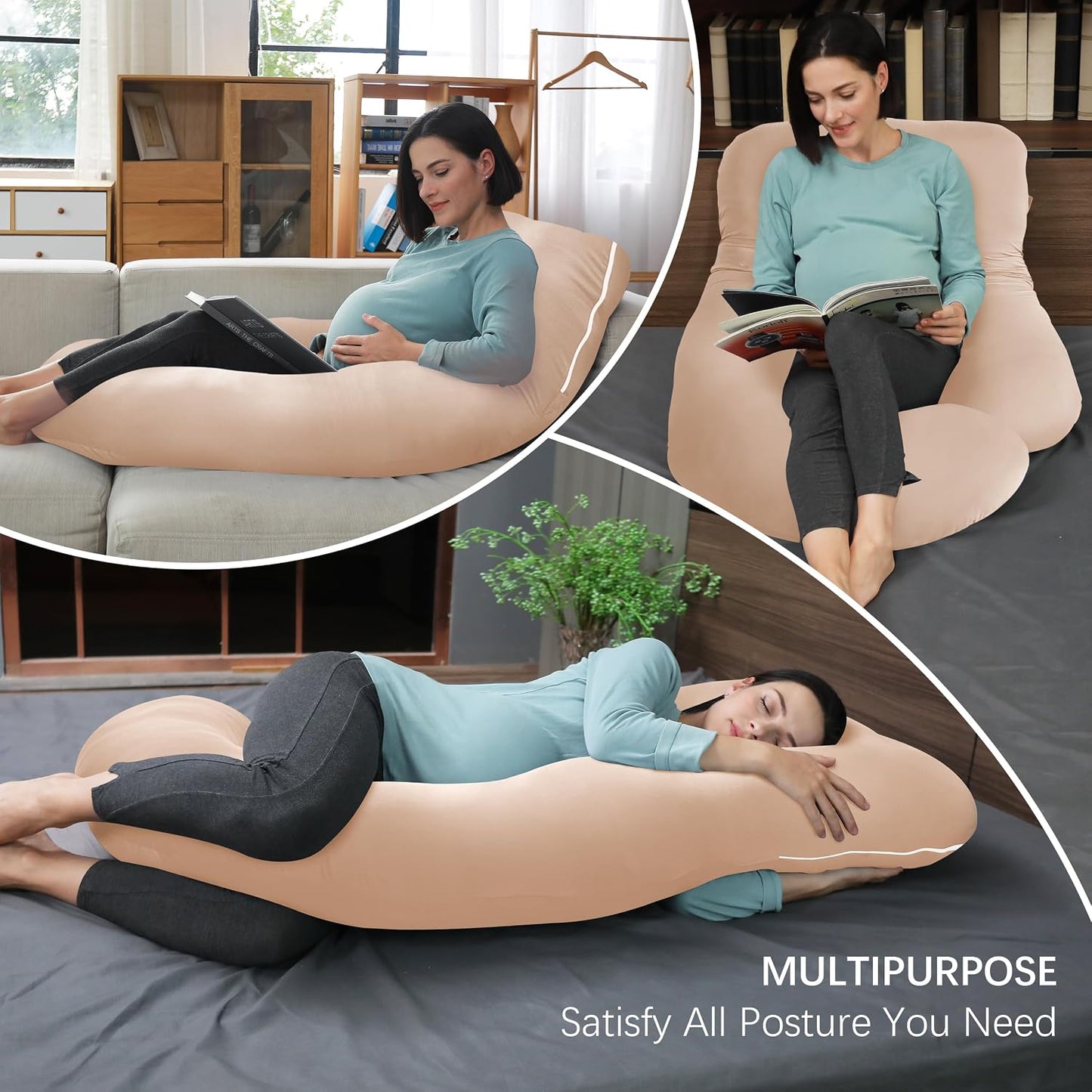 MOON PARK Pregnancy Pillows for Sleeping - 57 Inch U Shaped Full Body Maternity Pillow with Removable Cover - Support for Back, Legs, Belly, Hips - Pregnancy Pillow for Women - Grey