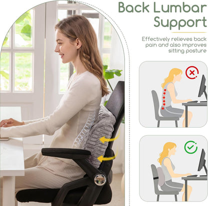Lumbar Support Pillow for Recliner Chair/Office Chair/Couch, Memory Foam Back Support Cushion with Adjustable Strap, Recliner Cushions for Lower Back Pain Relief, Sleeping, Washable Cover, Beige