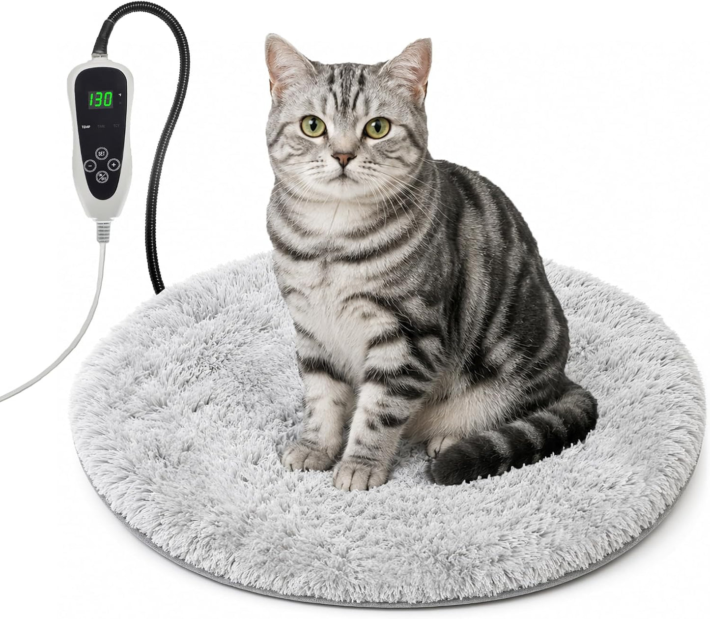 Cat Heating Pad 18x18 in with Smart Thermostat Switch and Power Line Protection Tube,Obtained MET and UL Dual Certification,Waterproof Pet Heating Pad for Cats, Long Velvet Cloth Cover