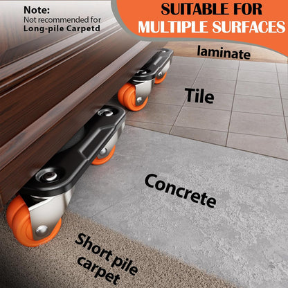 Heavy Duty Furniture Movers with 5-Wheel Dollies, Furniture Dolly Set with Lifter & Base, 360° Swivel Casters, Non-Slip Pads, Up to 2000 lbs Load Capacity