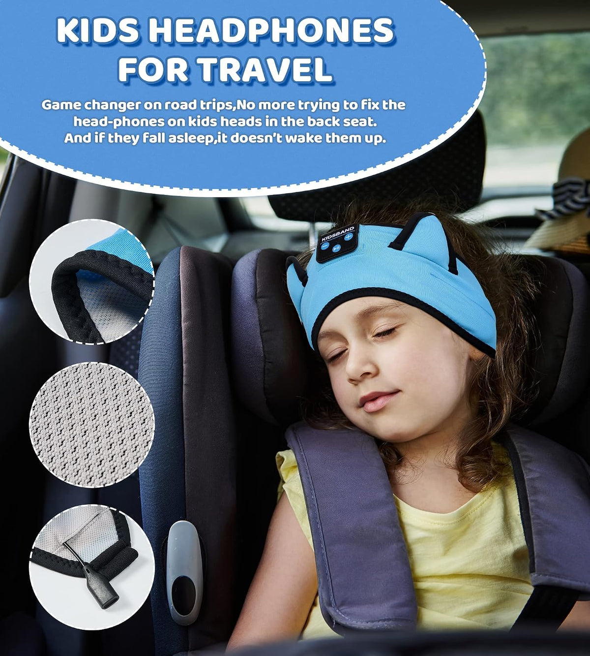 KIDSBAND Kids Bluetooth Headphones, Sleep Headband [Wireless & Wired Playback 2in1] Foldable Headphones for School/Travel/Tablet/Sleep