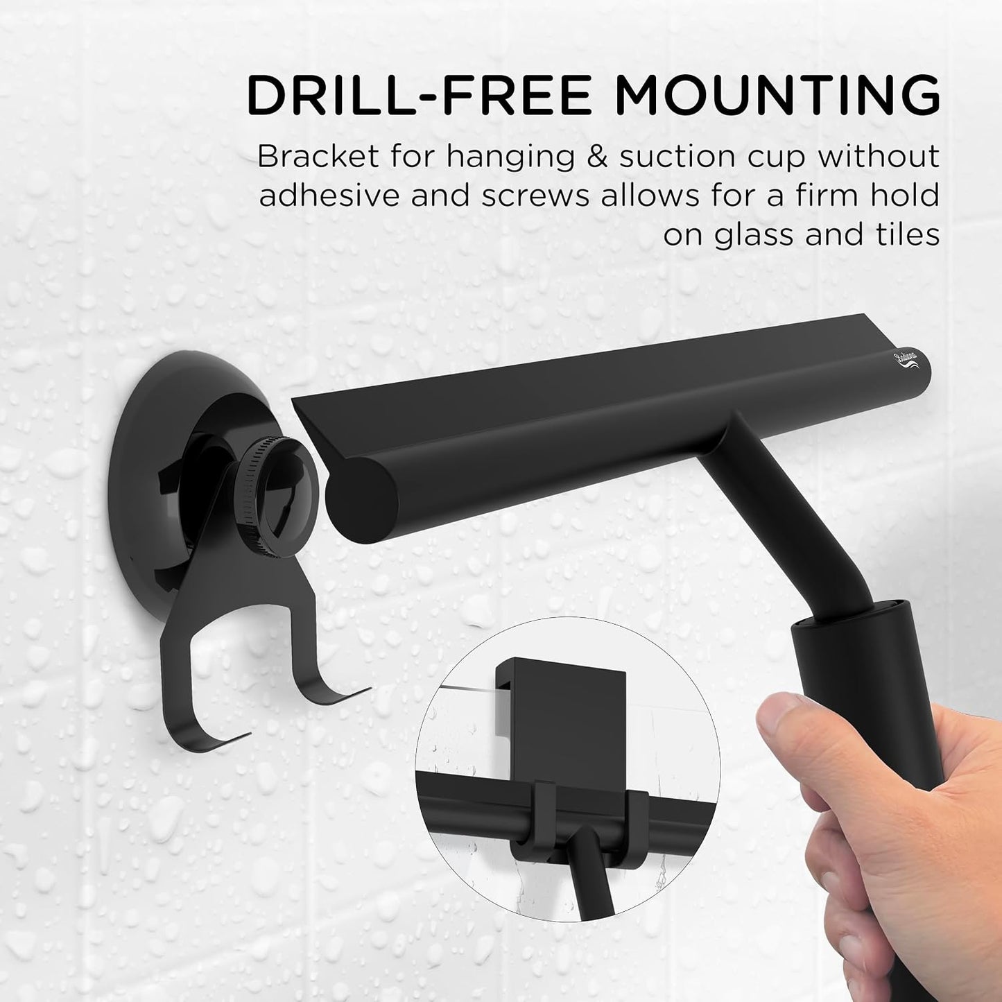 Telescopic Shower Squeegee Black - With Suction Hook & up to 100 cm I Shower squeegee for glass doors Cleaner squiggy for tile and walls Bathroom squeeze for door Long handle sweep & squeegees