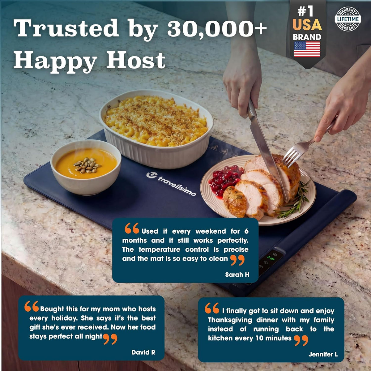 TRAVELISIMO Warming Mat for Food, 24x16in Warming Trays for Buffets Party & Family Dinners - Food Warming Mat Keeps Meals Warm & Ready to Serve, Rapid Heating Electric Warming Tray for Any Table