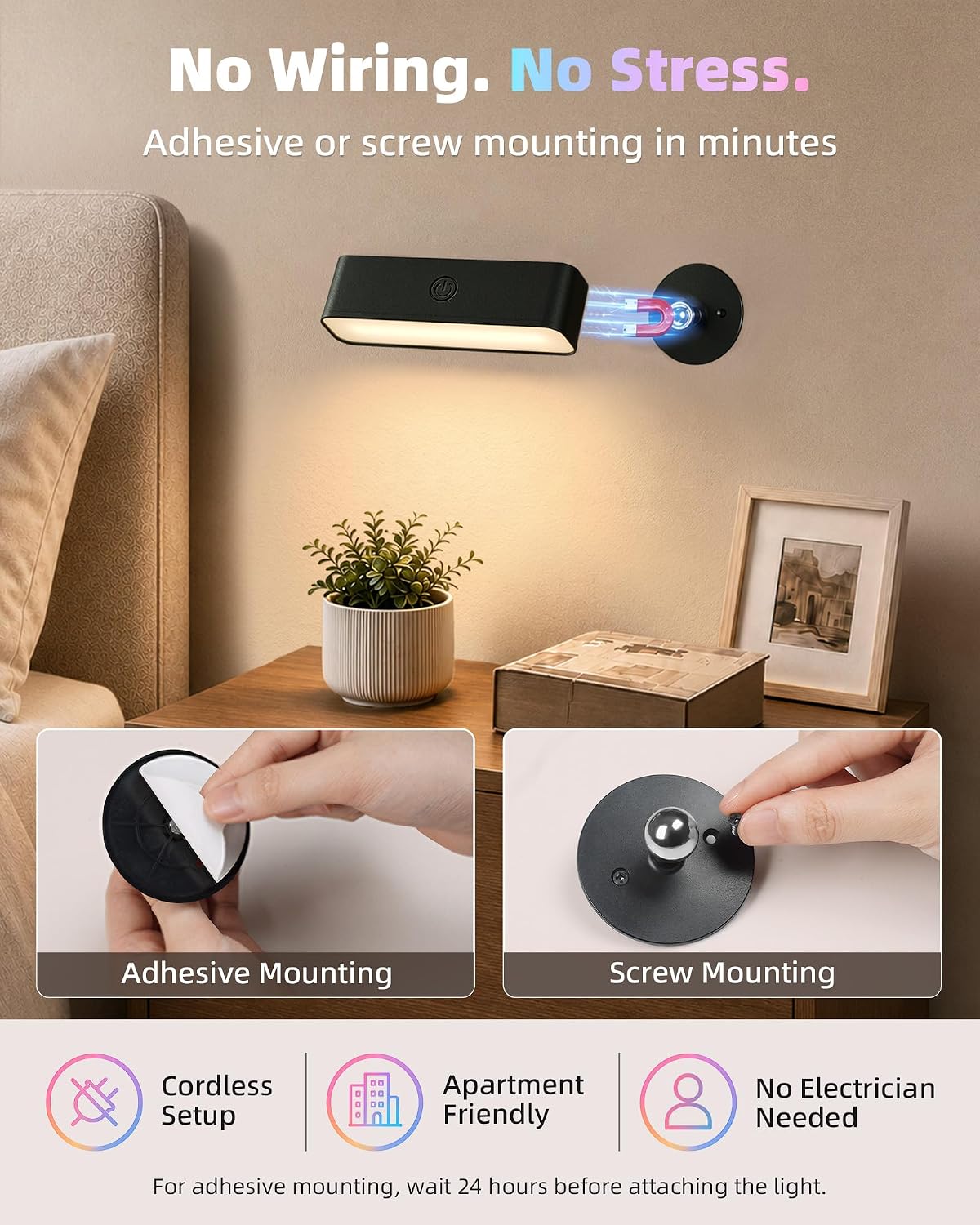 EZVALO Wall Sconces Set of 2, Rechargeable Battery Operated Wall Lights with Remote, RGB Mood Lighting & 3 White Tones, Dimmable Magnetic Wall Lamps for Bedroom, Gaming Room, Living Room Decor