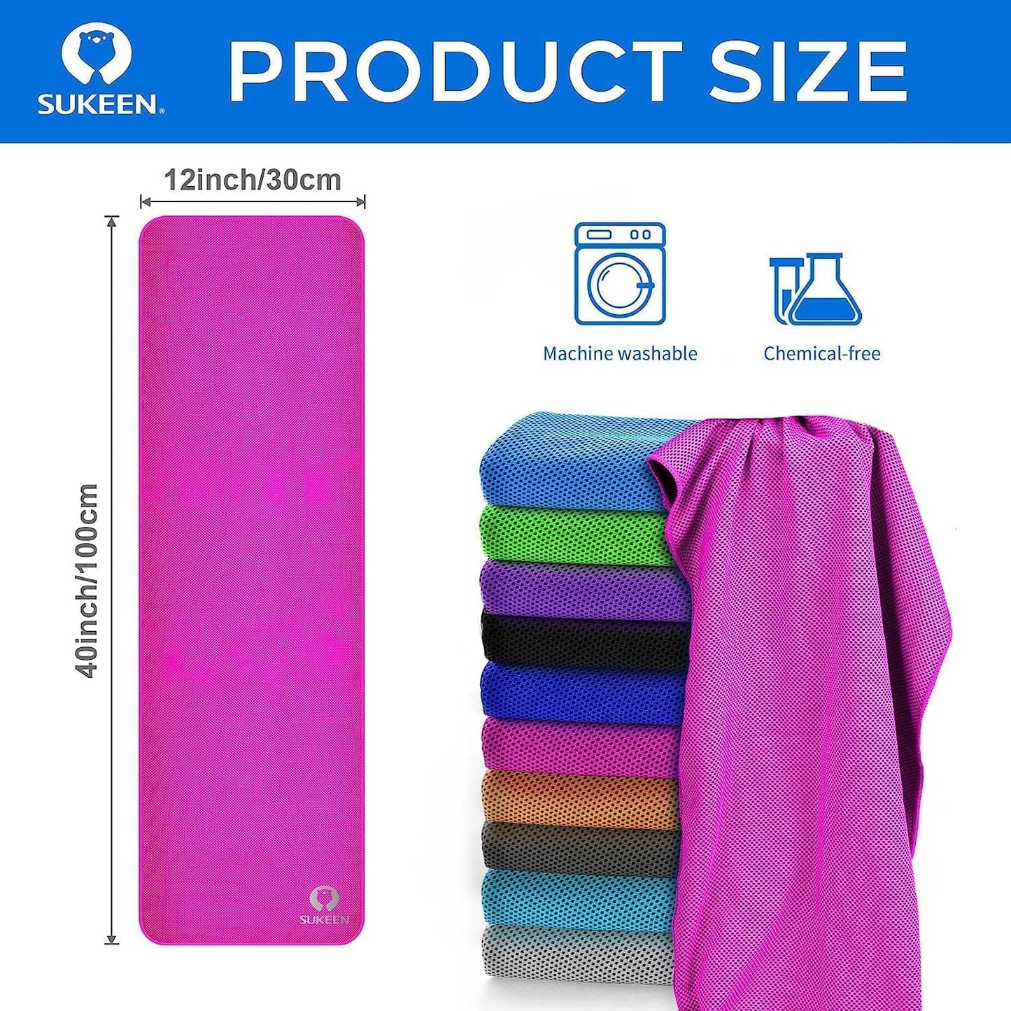 Sukeen Cooling Towels 6 Pack (40"x12"), Cooling Neck Wraps, Ice Towels, Microfiber Breathable Cooling Towel for Hot Weather, Sweat Towel for Gym, Sport, Running, Golf, Workout, Camping, Fitness