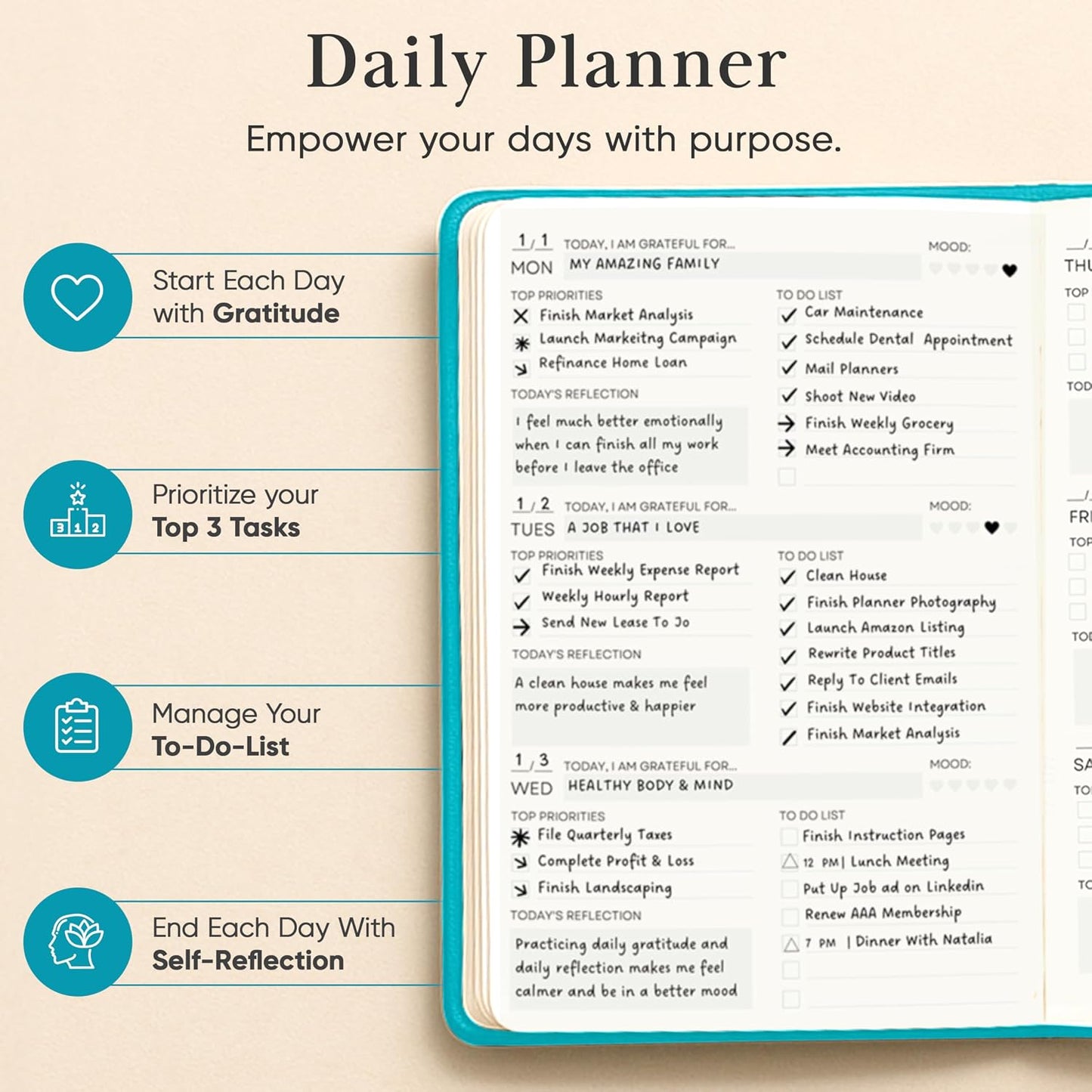 2026 Planner, Daily Journal & Gratitude Journal All-In-One with To Do List, Self Care Prompts & Habit Tracker - 7 x 10 - Pink