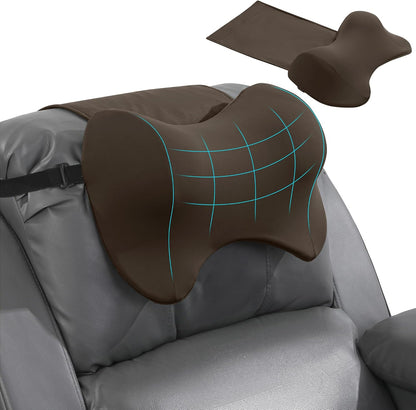 MABOZOO Neck Pillows for Recliner, Memory Foam Headrest Pillow with Non-Slip Backing and Elastic Straps, Recliner Neck Pillow for Pain Relief and Side Sleeping (Brown)