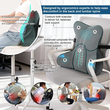 Lumbar Support Pillow(Pat. Pend) – Multi-Functional Ergonomic Back Cushion for Sofa Chair, Car Seat & Sofa, Reading Pillow with Firm Multi-Zone Support to Relieve Lower Back Pain, Misty White