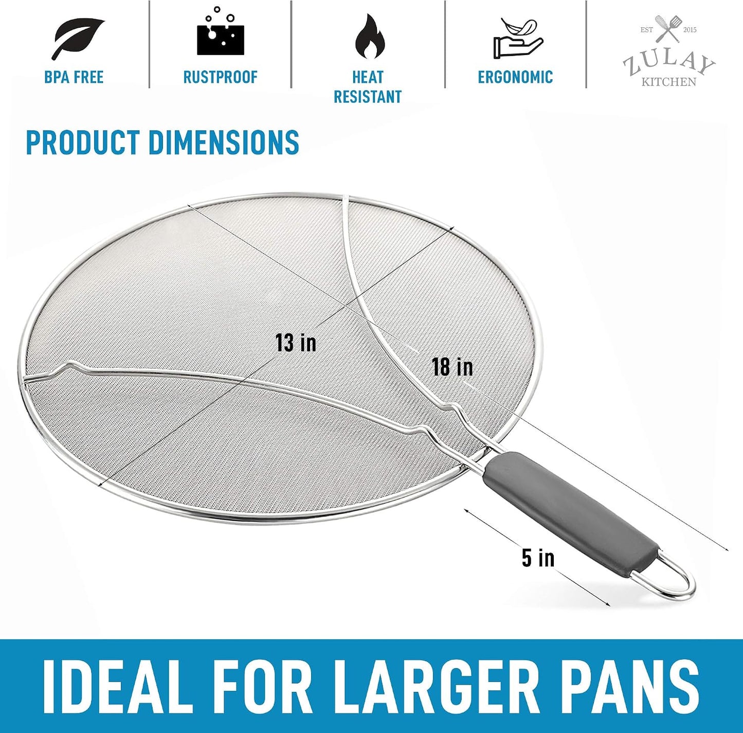 Zulay Kitchen Splatter Screen for Frying Pan (13”) - Grease Splatter Guard for Frying Pan - Oil Splatter Guard - Oil Splash Guard for Frying Pan - Stainless Steel Grease Screen for Stove Top (Black)