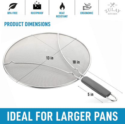 Zulay Kitchen Splatter Screen for Frying Pan (13”) - Grease Splatter Guard for Frying Pan - Oil Splatter Guard - Oil Splash Guard for Frying Pan - Stainless Steel Grease Screen for Stove Top (Black)