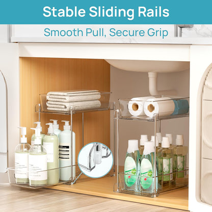 Vtopmart 2 Pack Pull Out Bathroom Under Sink Organizer (S-Standard) | Slide-out drawers, Multi-purpose storage, Clear visibility, Easy Set-up