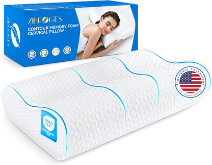 Cervical Neck Pillow for Pain Relief- Queen Size Adjustable Cooling Pillow for Sleeping, Memory Foam Pillows for Neck Shoulder, Ergonomic Contour Bed Pillow for Side, Stomach & Back Sleepers