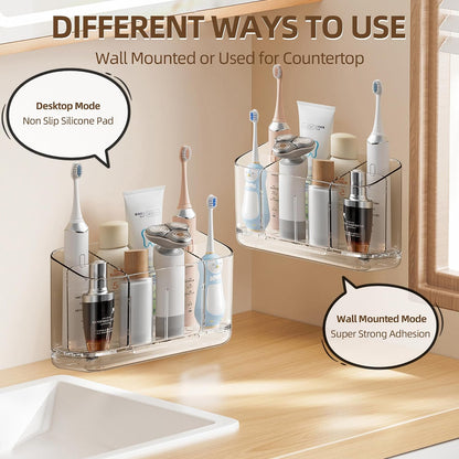 Toothbrush Holder Wall Mounted,Detachable Toothbrush and Toothpaste Holder | with Divider for Bathroom, Anti-Slip Electric Tooth Brush Holder Set with Drainage, Bathroom Accessory - Clear