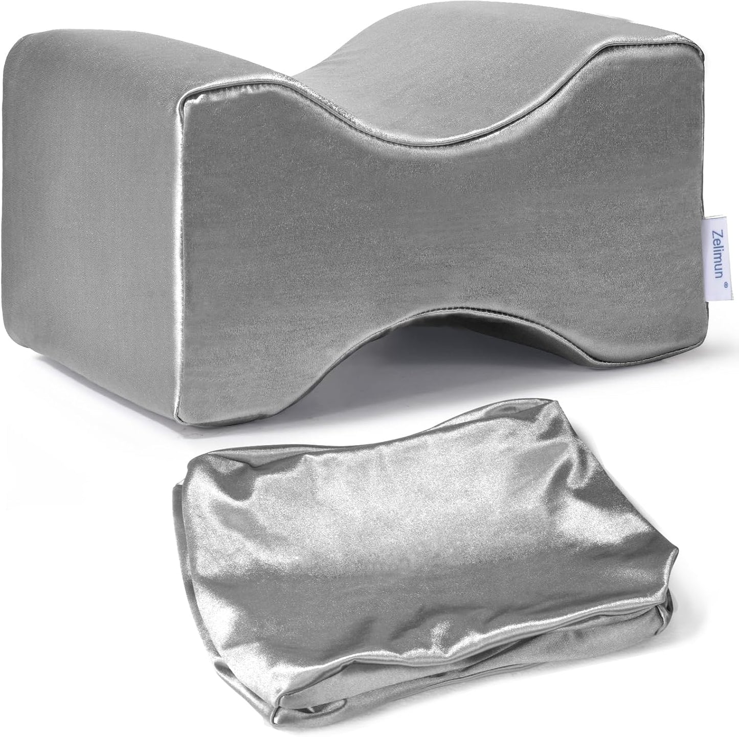 Knee Pillow Cover Replacement 10" x 8" x 6.3", Leg Pillowcase with Long Zipper, Washable Cover for Contour Knee Foam Support Pillow (Grey)