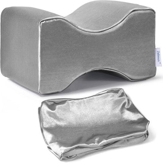 Knee Pillow Cover Replacement 10" x 8" x 6.3", Leg Pillowcase with Long Zipper, Washable Cover for Contour Knee Foam Support Pillow (Grey)