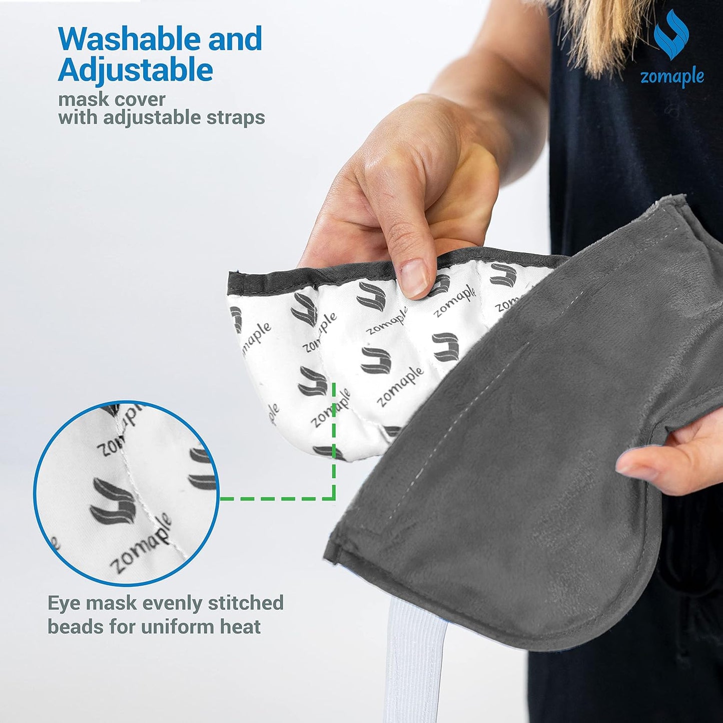 ZOMPALE Heated Eye Mask for Dry Eyes – Microwavable Moist Heat Eye Compress – Warm Compress for Eyes, Eye Strain & Stye Relief – Adjustable Strap, Washable Plush Cover, Reusable Eye Mask for Sleep