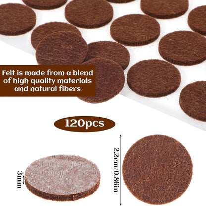 120 PCS Felt Pads for Cabinet Doors, Felt Furniture Pads 1/2 Inch Round Chairs, Self-Adhesive to Protect Surfaces (Brown, 0.87 inch)