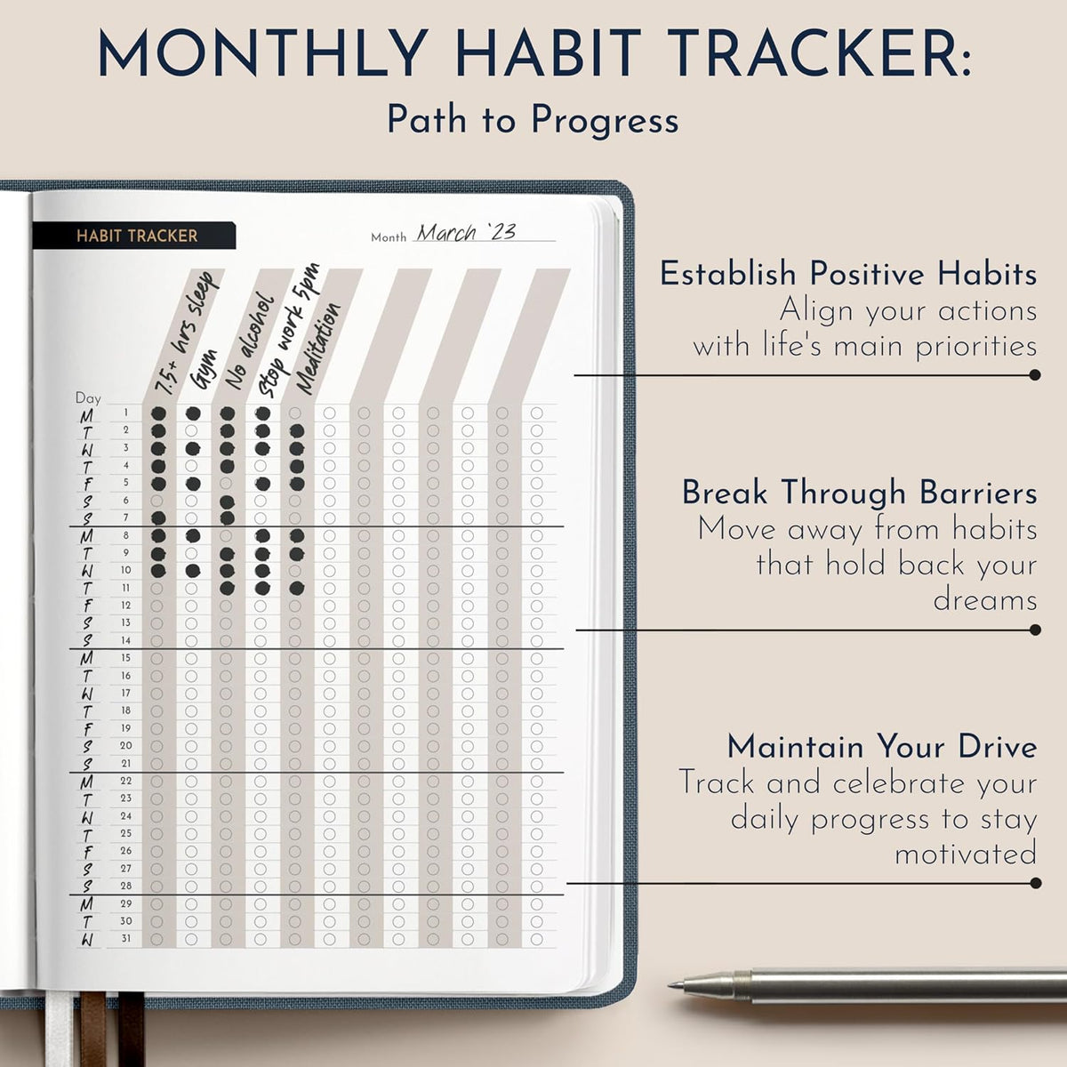 Gratitude Journal for Men, 6-Month Guided Daily Prompts, Fabric Hardcover