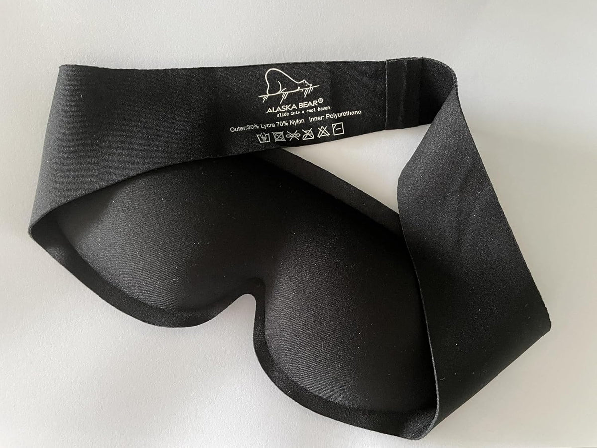 ALASKA BEAR Wraparound Style Organic Cotton Eye Mask with Padded Nose, Big Wide Headband and Large Coverage Ear Muff Sleeping Mask with Bottom Flap for Full Blackout, Dark Grey